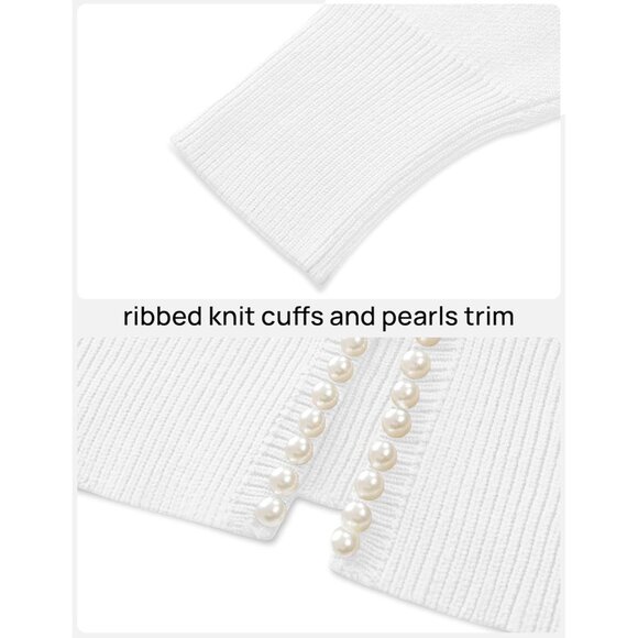 Women's Knit Cardigan Sweater Open Front Pearl Trim Long Sleeve Casual - Picture 6 of 8